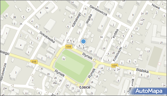 Łosice, Rynek, 9, mapa Łosice