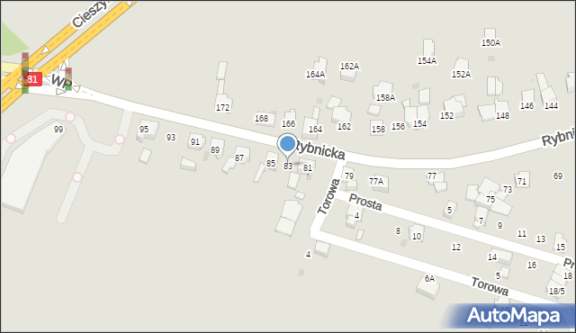 Mikołów, Rybnicka, 83, mapa Mikołów