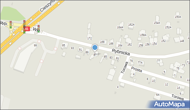 Mikołów, Rybnicka, 87, mapa Mikołów