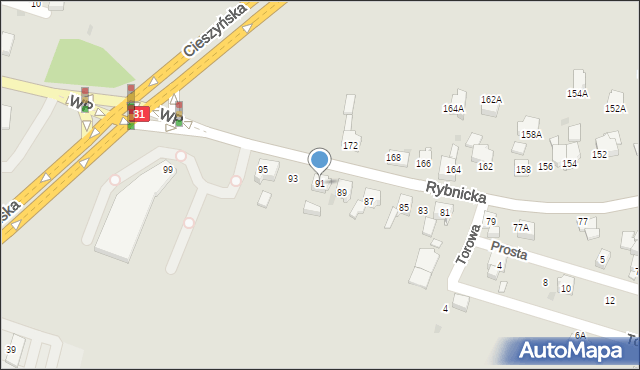 Mikołów, Rybnicka, 91, mapa Mikołów