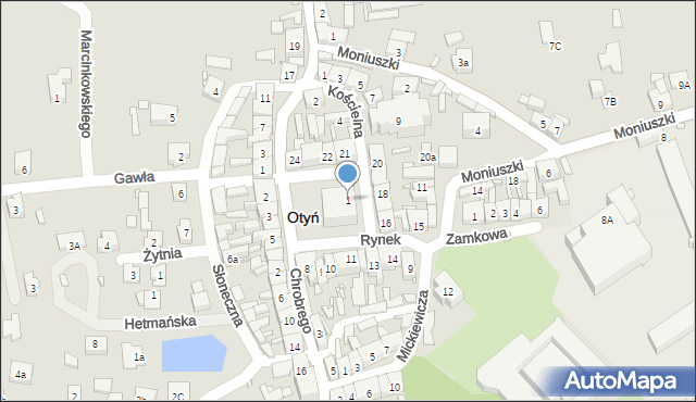 Otyń, Rynek, 1, mapa Otyń