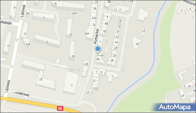 Pisz, Rybacka, 9a, mapa Pisz