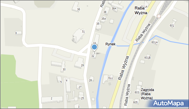Raba Wyżna, Rynek, 32, mapa Raba Wyżna