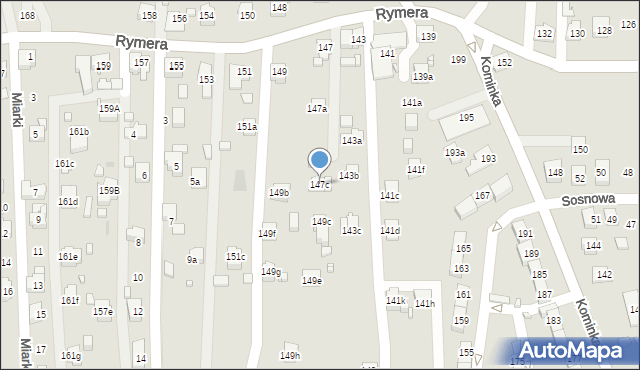 Radlin, Rymera Józefa, 147c, mapa Radlin