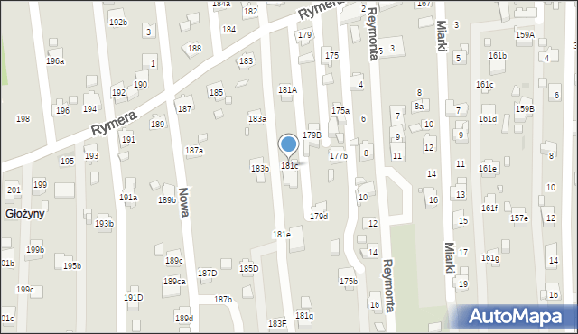 Radlin, Rymera Józefa, 181c, mapa Radlin
