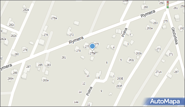 Radlin, Rymera Józefa, 275a, mapa Radlin