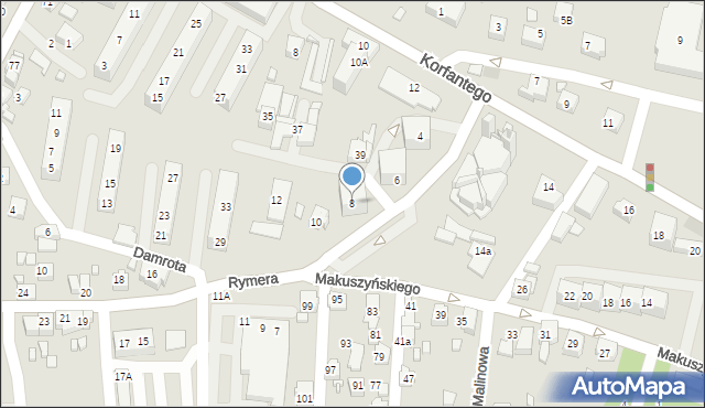 Radlin, Rymera Józefa, 8, mapa Radlin