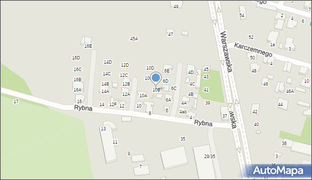 Radom, Rybna, 10B, mapa Radomia