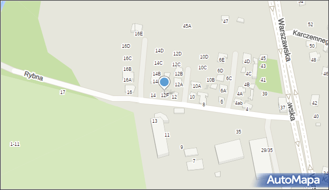 Radom, Rybna, 12F, mapa Radomia