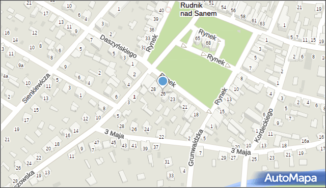 Rudnik nad Sanem, Rynek, 26, mapa Rudnik nad Sanem