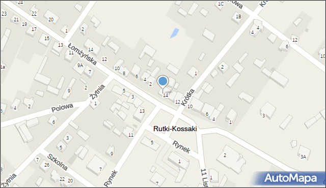 Rutki-Kossaki, Rynek, 14A, mapa Rutki-Kossaki