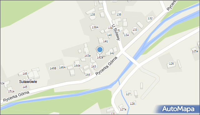 Rycerka Górna, Rycerka Górna, 142a, mapa Rycerka Górna