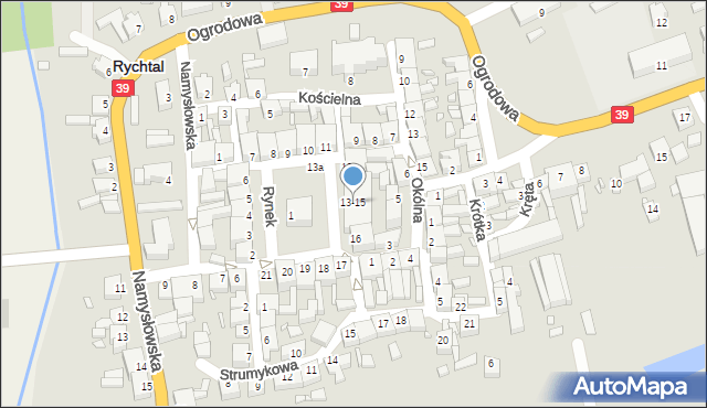 Rychtal, Rynek, 13-15, mapa Rychtal