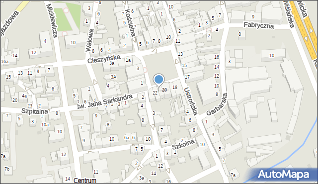 Skoczów, Rynek, 21, mapa Skoczów