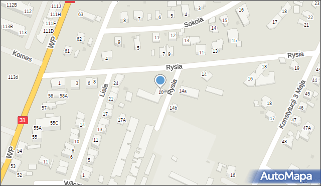Słubice, Rysia, 10, mapa Słubice