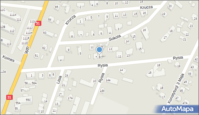 Słubice, Rysia, 9, mapa Słubice