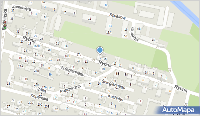 Sosnowiec, Rybna, 17, mapa Sosnowca