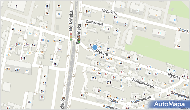 Sosnowiec, Rybna, 20, mapa Sosnowca