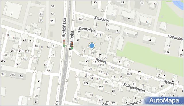 Sosnowiec, Rybna, 29, mapa Sosnowca