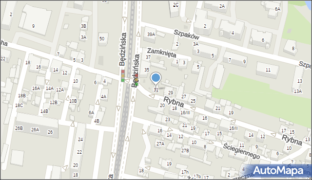 Sosnowiec, Rybna, 31, mapa Sosnowca
