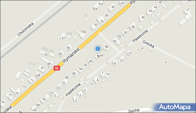 Szczecin, Rymarska, 58, mapa Szczecina