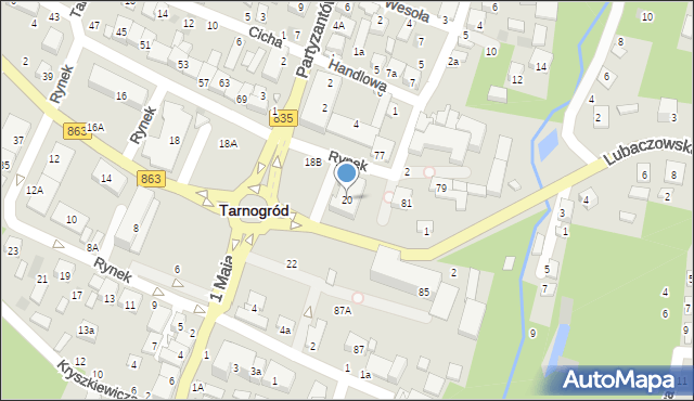 Tarnogród, Rynek, 20, mapa Tarnogród