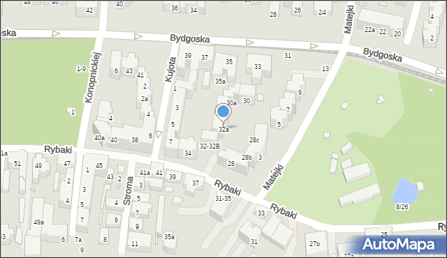 Toruń, Rybaki, 32a, mapa Torunia