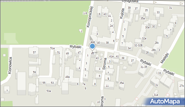 Toruń, Rybaki, 45, mapa Torunia