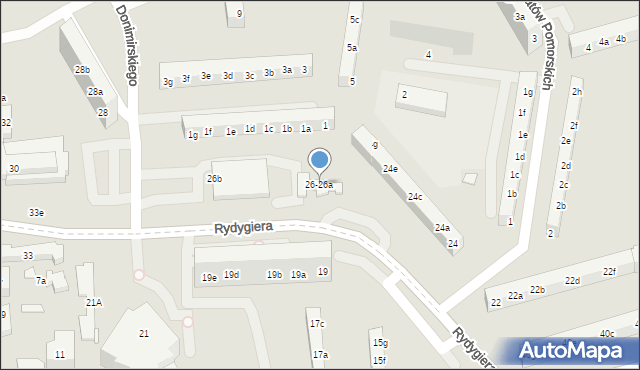 Toruń, Rydygiera Ludwika, 26-26a, mapa Torunia