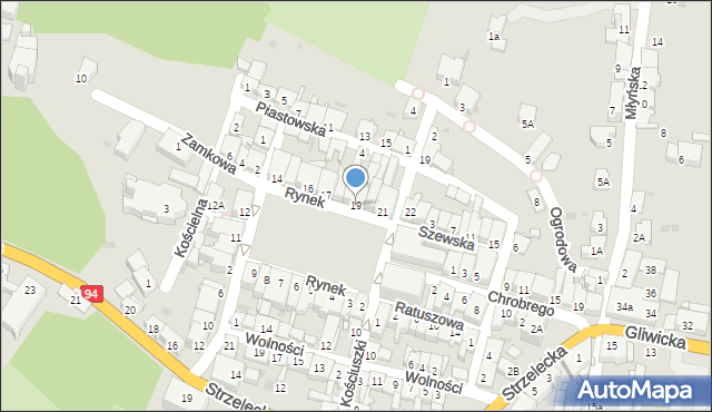 Toszek, Rynek, 19, mapa Toszek