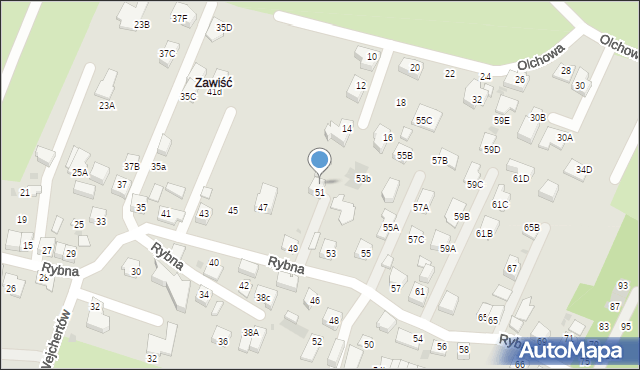 Tychy, Rybna, 53A, mapa Tychów