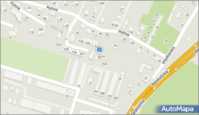 Tychy, Rybna, 62, mapa Tychów