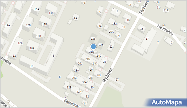 Warszawa, Ryżowa, 24F, mapa Warszawy