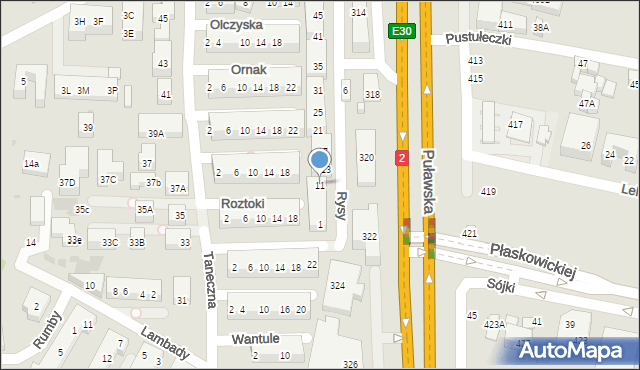 Warszawa, Rysy, 11, mapa Warszawy