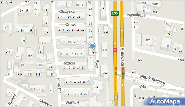 Warszawa, Rysy, 13, mapa Warszawy