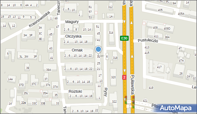 Warszawa, Rysy, 31, mapa Warszawy