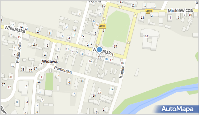 Widawa, Rynek Kościuszki Tadeusza, gen., 21, mapa Widawa