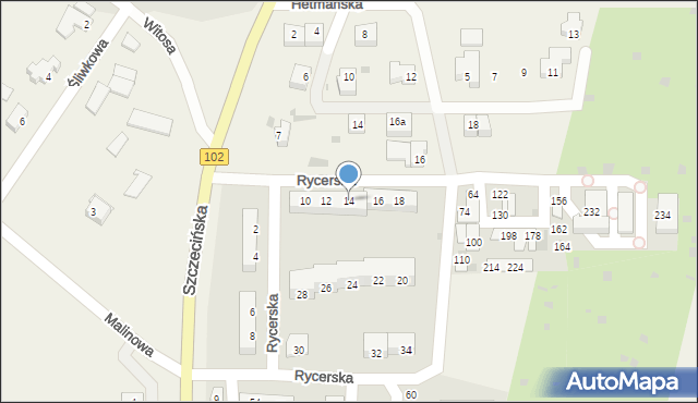 Zieleniewo, Rycerska, 14, mapa Zieleniewo