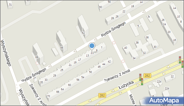 Zielona Góra, Rydza-Śmigłego Edwarda, marsz., 11, mapa Zielona Góra
