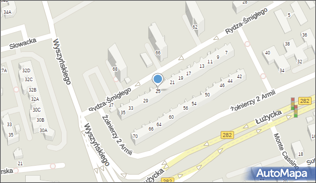 Zielona Góra, Rydza-Śmigłego Edwarda, marsz., 25, mapa Zielona Góra