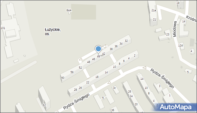 Zielona Góra, Rydza-Śmigłego Edwarda, marsz., 44, mapa Zielona Góra