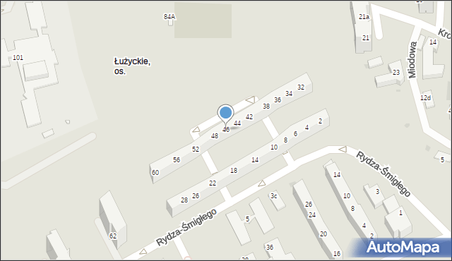 Zielona Góra, Rydza-Śmigłego Edwarda, marsz., 46, mapa Zielona Góra