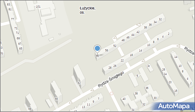 Zielona Góra, Rydza-Śmigłego Edwarda, marsz., 60, mapa Zielona Góra