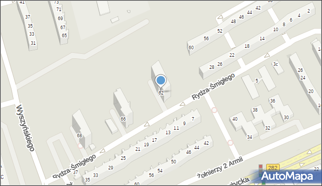 Zielona Góra, Rydza-Śmigłego Edwarda, marsz., 62, mapa Zielona Góra
