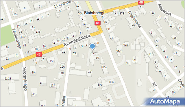 Białobrzegi, Rzemieślnicza, 1a, mapa Białobrzegi
