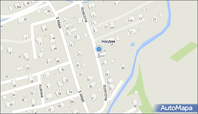 Brzozów, Rzeczna, 23, mapa Brzozów