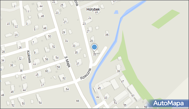 Brzozów, Rzeczna, 33, mapa Brzozów
