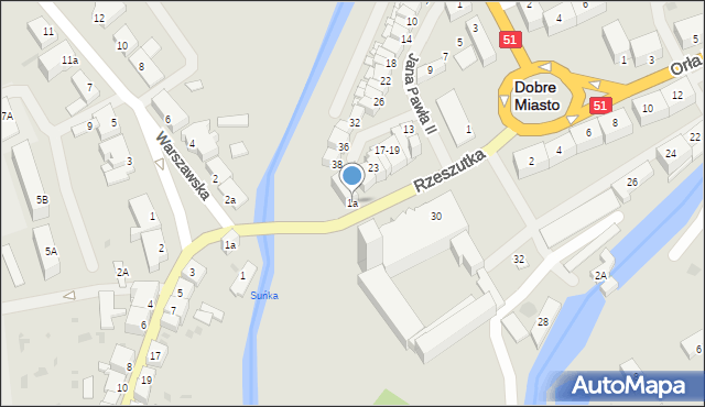 Dobre Miasto, Rzeszutka Emila, ks., 1a, mapa Dobre Miasto