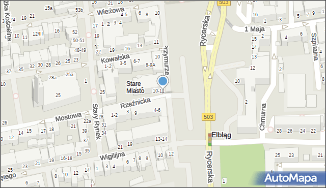 Elbląg, Rzeźnicka, 10-11b, mapa Elbląga