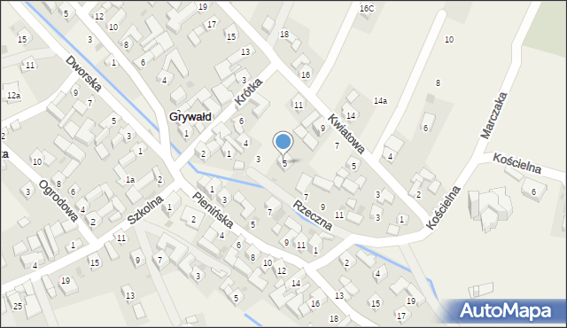 Grywałd, Rzeczna, 5, mapa Grywałd